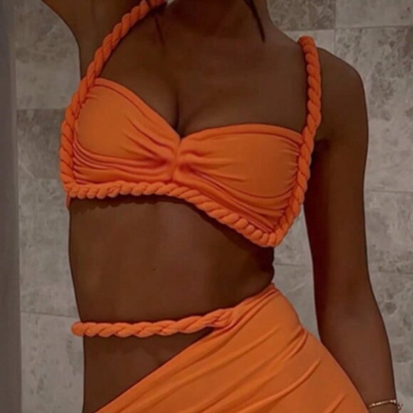 Orange Women's Sexy Backless Camisole top, Hip Hugging maxi Skirt Set - Picture 4 of 8